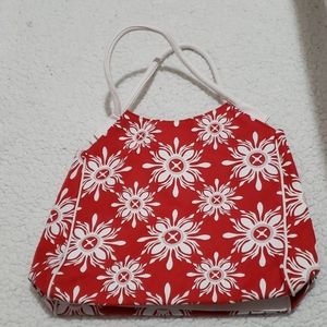 Pre Owned Lancome Red White Floral Tote / bag